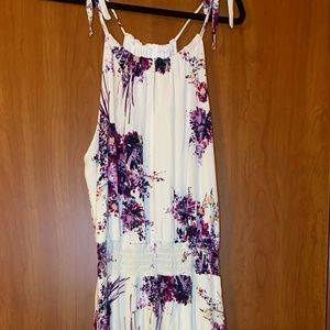 Beautiful White & Purple Floral Maxi Dress ~ Size XL